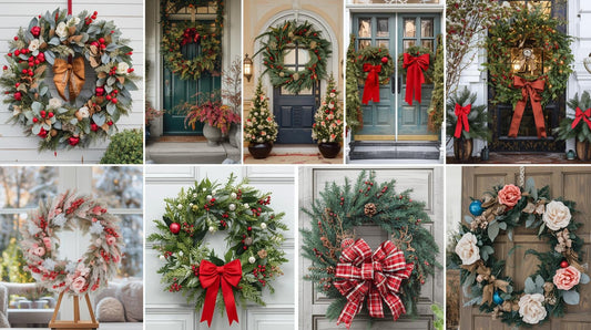The most beautiful front door decorated with Christmas wreaths
